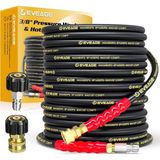 Nacario Eveage 3/8 "basınçlı Yıkama Hortumu 50 Ft, 4800PSI Sanayi Sınıfı Çelik Tel Örgülü ve Sentetik Kauçuk Ceket, Kink Dayanıklı Sıcak ve Soğuk Su Max 266 ° F Güç Yıkama Hortumu, 2 Adet M22 14MM Adaptör