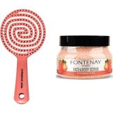 Nacario Fontenay Profesyonel 3 Boyutlu Saç Fırçası +Face&body Peeling Scrub Yüz Maskesi Çilek 350ML 2'li Set Pembe