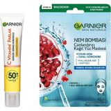 Nacario Garnier C Vitamini Günlük Uv Korumalı Güneş Yüz Kremi SPF50 Görünmez Doku 40ML & Nem Bombası Canlandırıcı Kağıt Maske Cilt Bakım Seti