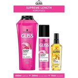 Nacario Gliss Supreme Length Saç Bakım Seti, 400ML Şampuan + 200ML Sıvı Saç Kremi + 75ML Oil Elixir