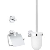 Nacario Grohe Start Quickfix Üçlü Tuvalet Aksesuar Seti, Kapaklı Tuvalet Kağıtlığı, Tuvalet Fırçası, Bornoz Askısı, Duş/banyo Aksesuarları, Krom, 41204000