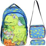 Nacario Ilkokul Okul Ortaokul Sırt Çantası Kız Erkek Unisex Beslenme Çantalı Kalemlikli Ortopedik 3lü Set Dinozor Okul Çantası Mavi Yeşil