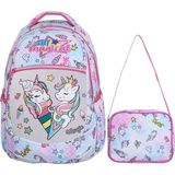 Nacario Ilkokul Okul Sırt Çantası Kız Erkek Unisex Beslenme Çantalı Ortopedik 2li Set At Model Unicorn Beyaz