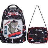 Nacario Ilkokul Okul Sırt Çantası Kız Erkek Unisex Beslenme Çantalı Ortopedik 2li Set Köpek Balığı Siyah