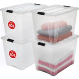Nacario Iris Ohyama Kapaklı Saklama Kutuları, 60L, 4'lü Set, Şeffaf, Güvenli Tokalar, Istiflenebilir, Çekme Kulpları, Yatak Odası, Dolap, Ofis, Organizasyon Için, Bpa Içermeyen Plastik, Giysi Çantası, Ntb-60