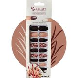 Nacario Kahverengi&pudra&çiçek Desenli Mat 24'lü Takma Tırnak Seti Kahverengi&pudra&bordo