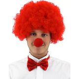 Nacario Kırmızı Renk Kıvırcık Afro Bonus Peruk Takma Saç ve Kırmızı Burun Seti