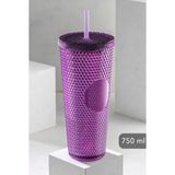 Nacario Kristal Desen 750 ml Pipetli Soğuk Içecek/kahve Bardağı Mor
