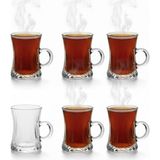 Nacario Lüks Kulplu Çay Fincanı 6 Adet | Kristal Berraklığında Cam | Estetik ve Ergonomik Tasarım Çay Bardağı Seti