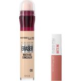 Nacario Maybelline New York Instant Anti Age Eraser Kapatıcı 00 Ivory & Mini Super Stay Matte Ink Likit Mat Ruj 65 Seductress Makyaj Seti