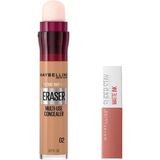 Nacario Maybelline New York Instant Anti Age Eraser Kapatıcı 02 Nude & Mini Super Stay Matte Ink Likit Mat Ruj 65 Seductress Makyaj Seti