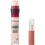 Nacario Maybelline New York Instant Anti Age Eraser Kapatıcı 03 Fair & Mini Super Stay Matte Ink Likit Mat Ruj 65 Seductress Makyaj Seti