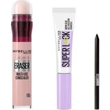 Nacario Maybelline New York Instant Anti Age Eraser Kapatıcı - 05 Brighten & Maybelline New York Super Lock Brow Glue Kaş Sabitleyici Maskara & Maybelline Tattoo Mini Jel Göz Kalemi Hediyeli