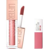 Nacario Maybelline New York Lifter Gloss Nemlendirici Dudak Parlatıcısı - 003 Moon & Mini Super Stay Matte Ink Likit Mat Ruj - 15 Lover Makyaj Seti