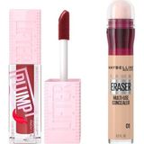 Nacario Maybelline New York Lifter Plump Dudak Parlatıcısı- 006 Hot Chili & Instant Anti Age Eraser Kapatıcı, 01 Light, 6.8 ml Makyaj Seti