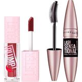 Nacario Maybelline New York Lifter Plump Dudak Parlatıcısı- 006 Hot Chili &lash Sensational Yelpaze Etkili Intense Black Maskara Makyaj Seti