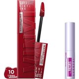 Nacario Maybelline New York Super Stay Vinyl Ink Uzun Süre Kalıcı Likit Parlak Ruj 10 Lippy & Mini Tattoo Liner Gel Pencil Makyaj Seti