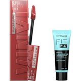 Nacario Maybelline New York Super Stay Vinyl Ink Uzun Süre Kalıcı Likit Parlak Ruj 35 Cheeky & Mini Fit Me Matte - Poreless Matlaştırcı Makyaj Bazı Makyaj Seti