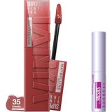 Nacario Maybelline New York Super Stay Vinyl Ink Uzun Süre Kalıcı Likit Parlak Ruj 35 Cheeky & Mini Tattoo Liner Gel Pencil Makyaj Seti