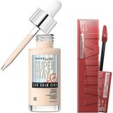 Nacario Maybelline New York Super Stay Vinyl Ink Uzun Süre Kalıcı Likit Parlak Ruj 35 Cheeky & Super Stay Skin Tint Fondöten - 03 Makyaj Seti