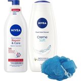 Nacario Men Erkek Deep Dimension Duş Jeli 500ML ve Repair Care Nemlendirici Vücut Losyonu 400ML, Lif Hediye