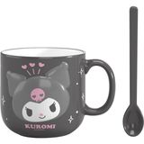 Nacario Mınıso Sanrio Lisanslı Kabartmalı Seramik Kaşıklı Kupa (450ML)(KUROMI)