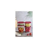 Nacario Modern 4 ' Lü Kare Vakumlu Saklama Kabı - Özel Vakum Kapağı - Kırmızı - 1000ML 1500ML -2000ML -2500ML