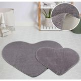 Nacario My Evilla Modern Dekoratif Halı Jel Kaymaz Taban Peluş Puffy Kalp Model Gri Paspas Takımı 70X100-70X60