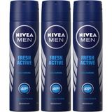 Nacario Nıvea Erkek Men Fresh Active Deodorant Sprey 150 ml 3 Lü