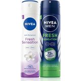 Nacario Nivea Fresh Sensation Kadın ve Erkek Sprey Deodorant 150 Ml,72 Saat Anti-Perspirant Koruma,uzun Süren Ferahlık X2