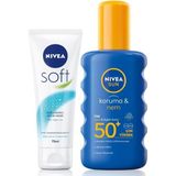 Nacario Nıvea Güneş Koruyucu & Nemlendirici Sprey GKF50 200 ml + Nıvea Soft 75 ml El Kremi