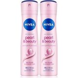 Nacario Nıvea Kadın Sprey Deodorant Pearl&beauty, Ter ve Ter Kokusuna Karşı 48 Saat Anti-Perspirant Koruma 150ML x 2 Adet, Pürüzsüz Koltuk Altı, Avantajlı Paket