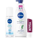 Nacario Nivea Kişisel Bakım Seti,banyo Terliği Hediye,vücut Losyonu,dudak Bakım,pump Sprey Deodorant