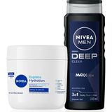 Nacario Nivea Men Erkek Deep Dimension Banyo Duş Jeli 500ML ve Yoğun Nemlendirici El ve Vücut Bakım Kremi 400ML