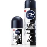 Nacario Nıvea Men Erkek Sprey Deodorant Black&white 150ML ve Mini Roll-On Black&white 25ML, 48 Saat Koruma