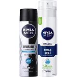 Nacario Nıvea Men Erkek Sprey Deodorant Black&white Invisible Fresh 48 Saat Anti-Perspirant Koruma 150ML ve Nıvea Men Hassas Tıraş Jeli 200ML
