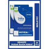 Nacario Nıvea Original Care Renksiz Dudak Bakım Kremi 4.8gr, 24 Saat Nemlendirici, Besleyici, Shea Yağı, X2 Adet
