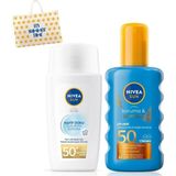 Nacario Nıvea Sun Hafif Dokulu Güneş Yüz Kremi 40ML ve Koruyucu Bronzlaştırıcı Güneş Spreyi 200ML, SPF50, Çantalı