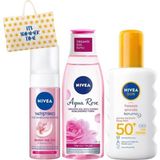 Nacario Nıvea Sun SPF50+HASSAS Koruma & Nemlendirici Güneş Spreyi 200ML ve Nıvea Yüz Yıkama Köpüğü Yatıştırıcı ve Nıvea Yatıştırıcı Tonik 200ML - Plaj Çantası Hediye