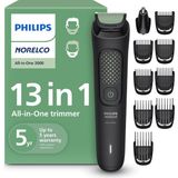Nacario Norelco Philips Hepsi Bir Arada 3000 Serisi 13'ü 1 Arada Düzeltici, Sakal Şekillendirici ve Erkek Saç Kesme Makinesi, 9 Uzunluk Ayarı ve Kendiliğinden Bilenen Cilt Dostu Bıçaklar, MG3919/50