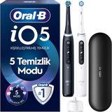 Nacario Oral-B Io5 Şarjlı/elektrikli Diş Fırçası, 2'li Set, Mat Siyah & Beyaz, 2 Fırça Başlığı, Uzun Ömürlü Pil, Premium Seyahat Kabı