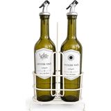 Nacario Orret Home 750 ml 2’li Yağdanlık Seti ve Beyaz Metal Stand, Zeytinyağı Ayçiçek Yağı Şişesi, Sızdırmaz Kapaklı Cam Yağlık Sirkelik, Dökme Başlıklı Mutfak Yağlık Sosluk Takımı