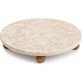 Nacario Orret Home Traverten Sunumluk Ahşap Ayaklı Doğal Taş Sunum Tepsisi Yuvarlak Mermer Sunumluk Dekoratif Tepsi Kahvaltılık Meyvelik Pasta Servis Tabağı (25 Cm)