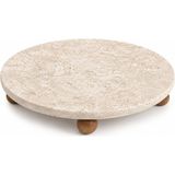 Nacario Orret Home Traverten Sunumluk Ahşap Ayaklı Doğal Taş Sunum Tepsisi Yuvarlak Mermer Sunumluk Dekoratif Tepsi Kahvaltılık Meyvelik Pasta Servis Tabağı (28 Cm)