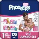 Nacario Paddlers Yenidoğan Bebek Bezi 1 Numara (2-5 Kg) 128 Adet – 2’li Jumbo Set