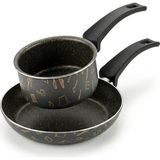 Nacario Papilla Master 2'li Ekonomik Set: 12 cm Sosluk & 20 cm Tava - Mutfak Desenli Gold Mastik Yanmaz Yapışmaz Set