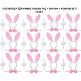 Nacario Pembe Tavşan Kostüm Seti – Taç, Papyon, Ponpon (12’Li Paket)