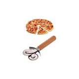 Nacario Pizza ve Hamur Kesici – Ahşap Saplı Çift Bıçaklı Paslanmaz Çelik, Düz ve Tırtıkl - Çok Renkli