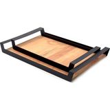 Nacario Pratikoutdoor Küçük Ham Renk Servis ve Sunum Tepsisi, Metal Kulplu Ahşap Tepsi - 42X22,5 cm