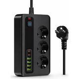 Nacario Pro P10 3000W Akım Korumalı Priz - 3 Ac Çıkışlı, 4 USB ve 2 Type-C Girişli Çoklu Priz, Hızlı Şarj Destekli Grup Priz (Siyah)